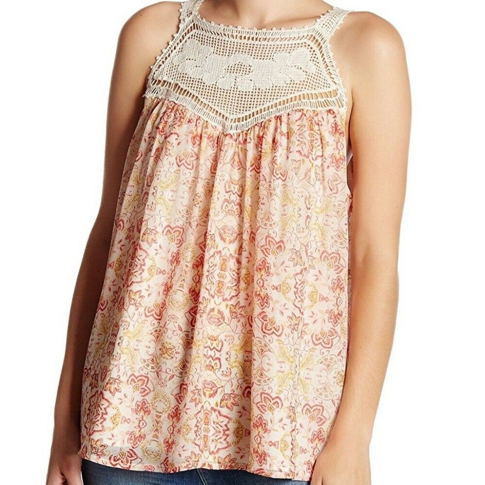 Joie  Floral Crocket Yoke Tank Top